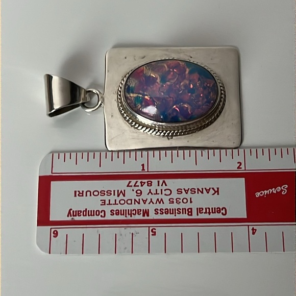 Vintage Mexico Sterling Silver Faux Opal Stone Cabachon Pendant - Picture 8 of 10